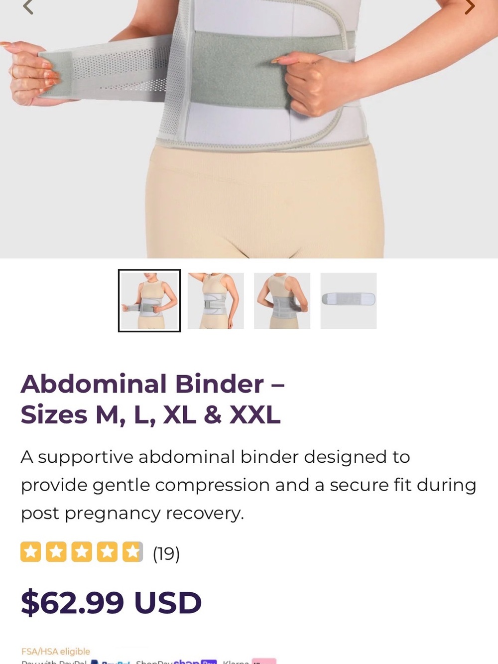 New Hygeia Abdominal Binder Waist Support - Beige with Gray Closure Postpartum